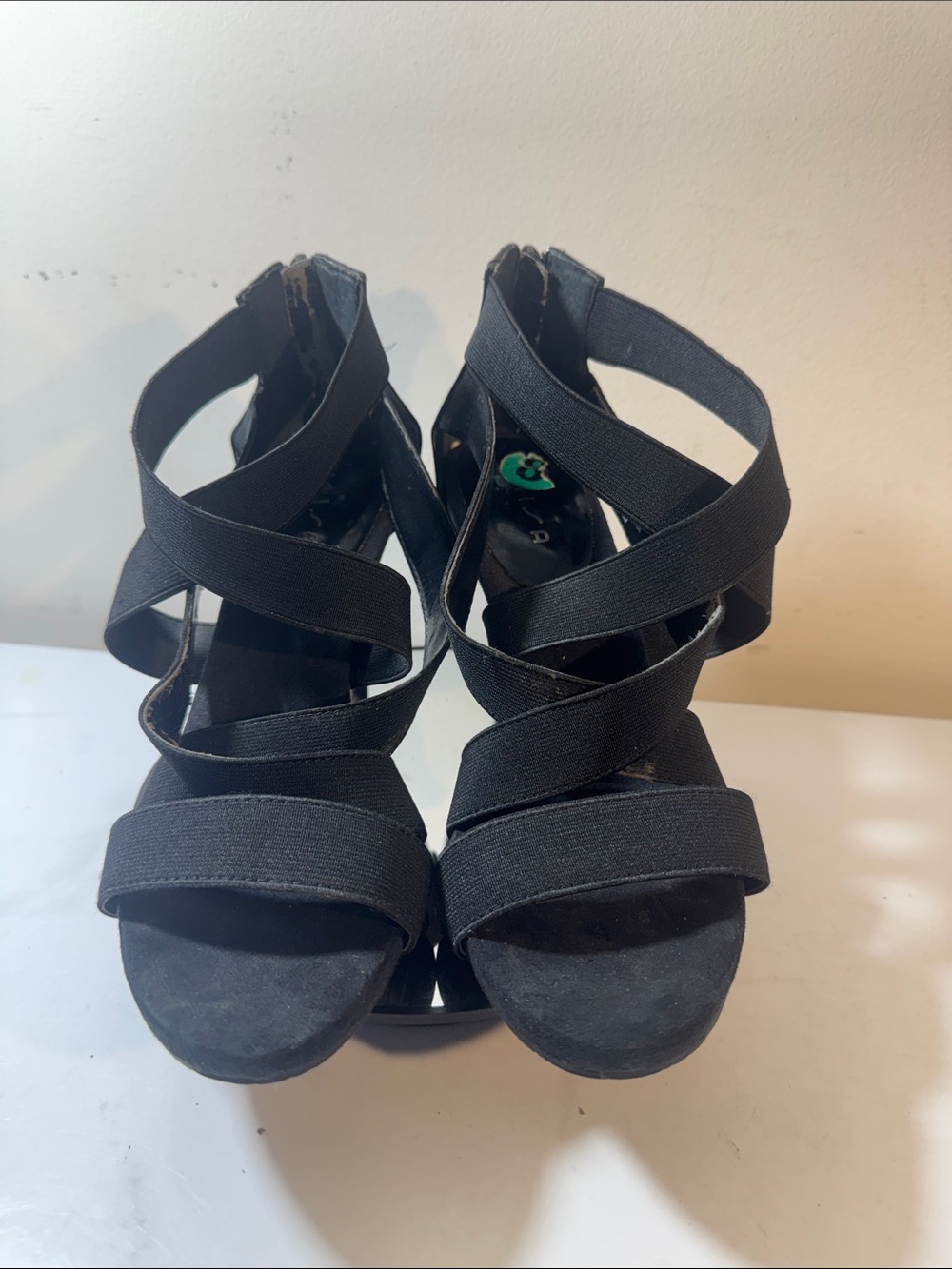 Unisa Juliann Black Strappy Elastic Heeled Sandals - Women Size 8M